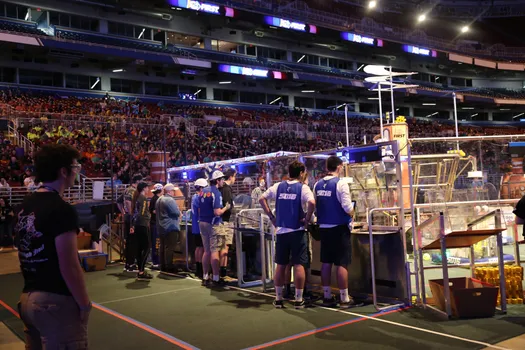 Huntington’s Team 5016 drive team members participating in a match along with other teams from around the country at the FIRST World Championship at the  Edward Jones Dome in St. Louis, Missouri.